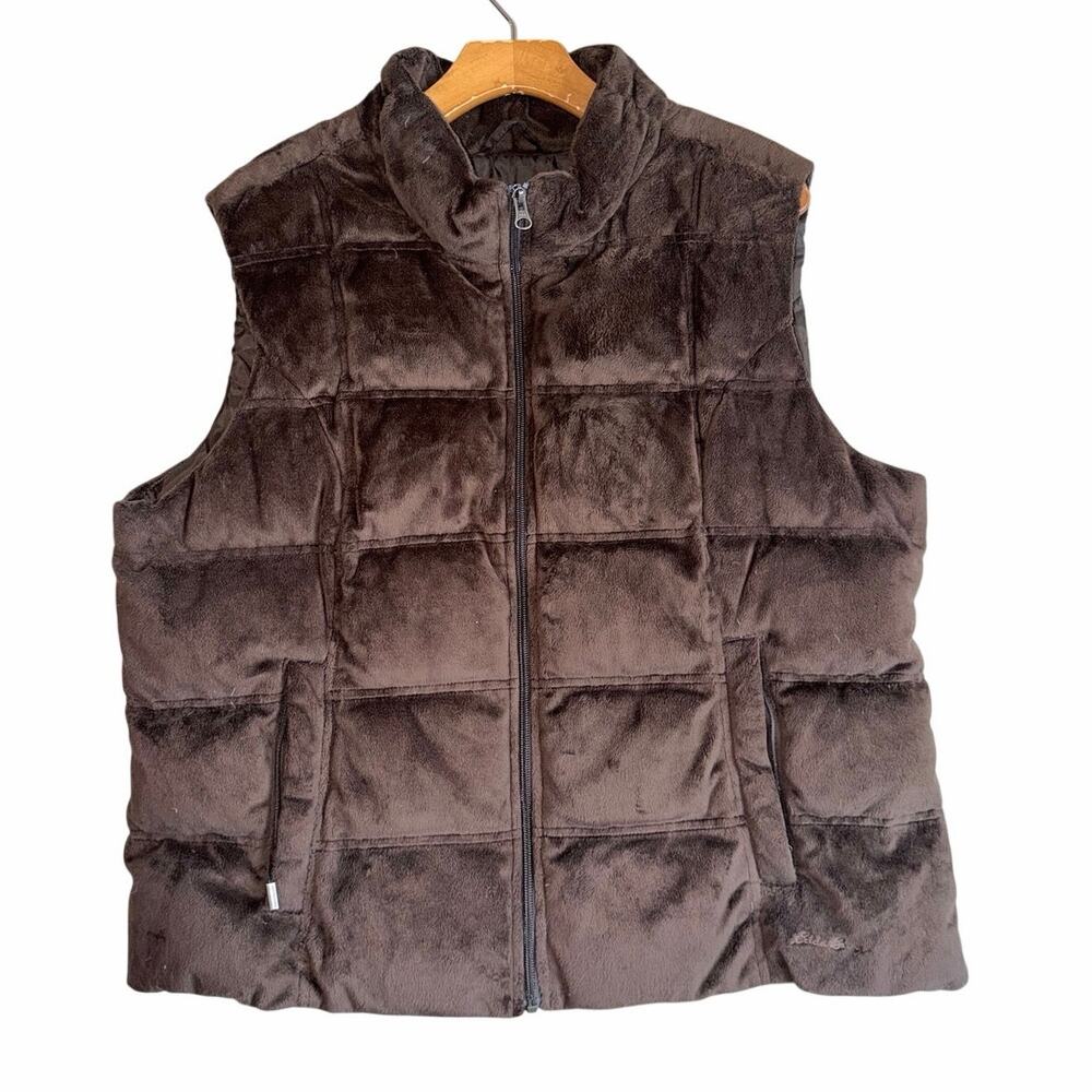 Eddie Bauer chocolate brown quilted puffer vest goose down fill plus size XXL